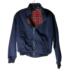Womens UK-Made Harrington Jacket Tartan Plaid Lined Navy Blue Size UK 10/US 6
